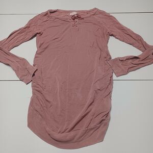 Isabel Womens Maternity S Sweater Pink Modal Spandex Long Sleeve Lace Notch Neck